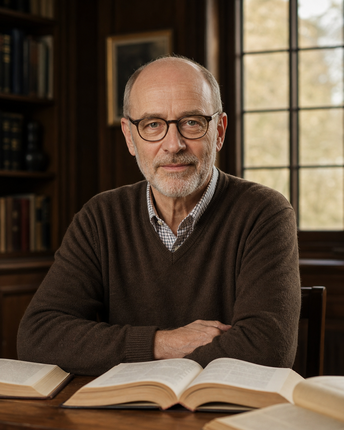 Профессор английского языка с раскрытой книгой